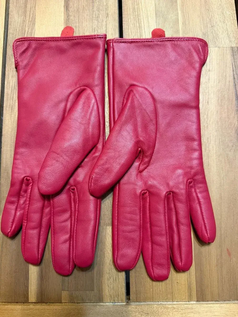 DKNY Women's Red Leather Gloves Size M